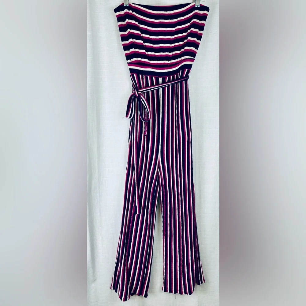 Women's Anthropologie Maeve Meja Strapless Striped Knit Casual Jumpsuit Size S
